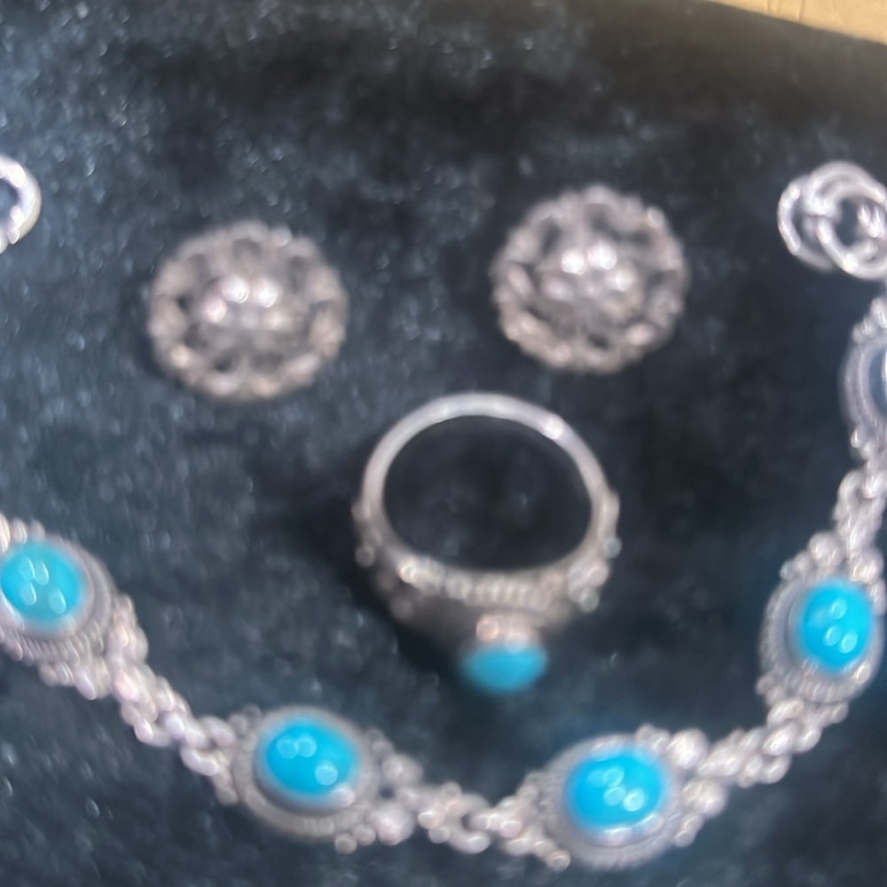 Silver and Turquoise Jewelry Set. The ring is size 7.